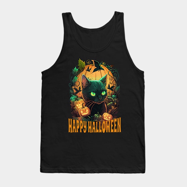 Happy Halloween Cat Tank Top by Atomic Blizzard